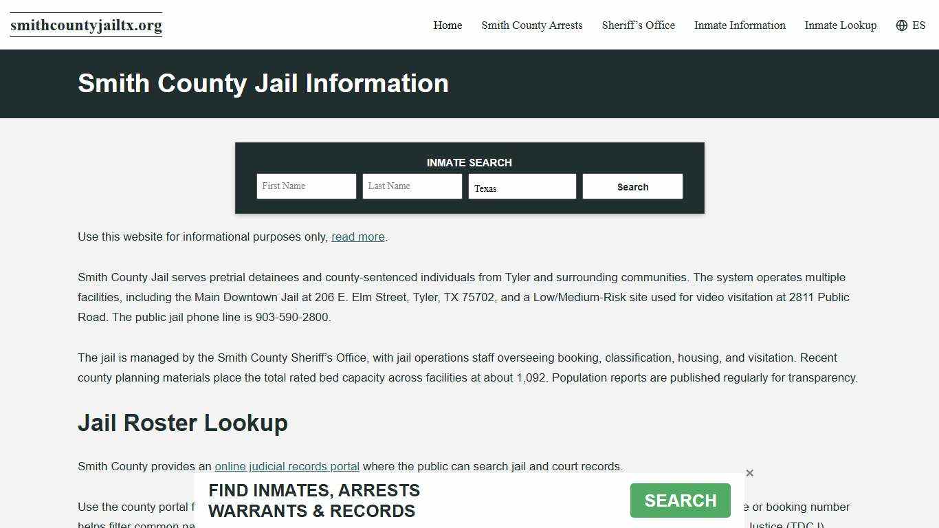 Smith County, TX Jail Roster, Inmate Info
