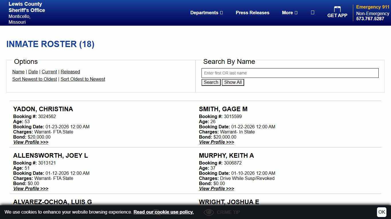 Inmate Roster Lewis County Sheriff Sort Booking Time - Descending Page 1